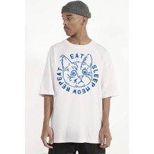 Rock&Roll Şaşkın Kedi Beyaz Oversize Kısa Kollu Erkek T-Shirt