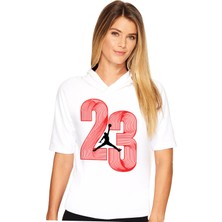 Rock&Roll Yirmi Üç Beyaz Kapşonlu Kısa Kollu Kadın T-Shirt