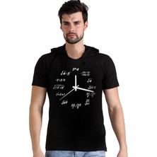ROCKANDROLL Saat Kaç Siyah Kapşonlu Kısa Kollu Erkek T-Shirt