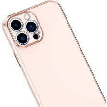 Gpack Apple iPhone 13 Pro Max Kılıf Bark Parlak Silikon Renkli Kenarları Rose Beyaz