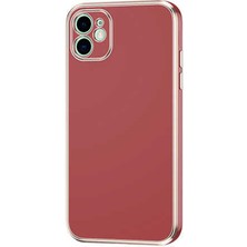 Case Street Casestreet Apple iPhone 12 Kılıf Bark Parlak Silikon Renkli Kenarları Rose Kahverengi