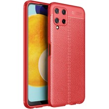 Smcase   Galaxy M22 Kılıf Niss Silikon Deri Görünümlü Korumalı Kırmızı