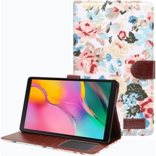 Hello-U Galaxy Tab A7 Lite 8.7-Inch Için Manyetik Pu Deri Çiçek Desenli Cüzdan Tasarım Yumuşak Tablet Kılıfı - Beyaz (Yurt Dışından)