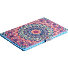 Hello-U Galaxy Tab S5E SM-T720 Için Mandala Çiçek Desenli Deri Kartlıklı Tablet Kılıfı - Pembe (Yurt Dışından)