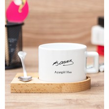 Hediye Dükkanı Kişiye Özel  Atatürk Imzalı Ahşap Altlıklı Fincan