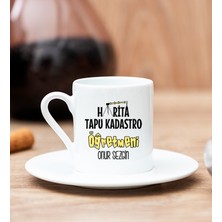 Hediye Dükkanı Kişiye Özel  Harita Tapu Kadastro Öğretmeni Beyaz Türk Kahvesi Fincanı