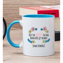 Hediye Dükkanı Kişiye Özel  Bir Tek Annem Olsun Mavi Kupa Bardak