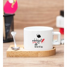 Hediye Dükkanı Kişiye Özel  Edebiyat Öğretmeni Ahşap Altlıklı Fincan