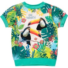 Boboli Kız Çocuk Tukan Baskılı Kısa Kollu Tişört Yeşil