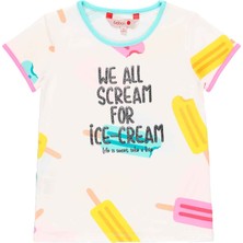 Boboli Kız Çocuk Dondurma Desenli Kısa Kollu Tişört Beyaz