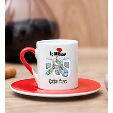 Hediye Dükkanı Kişiye Özel  Iç Mimar Kırmızı Türk Kahvesi Fincanı