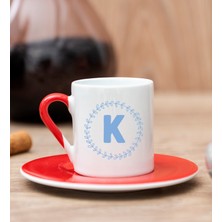 Hediye Dükkanı Kişiye Özel  Mavi Renkli Baş Harf Tasarım Kırmızı Türk Kahvesi Fincanı