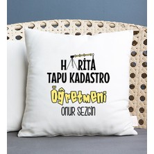 Hediye Dükkanı Kişiye Özel  Harita Tapu Kadastro Öğretmeni Kare Yastık