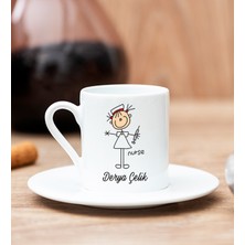 Hediye Dükkanı Kişiye Özel  Hemşire Karikatürü Beyaz Türk Kahvesi Fincanı