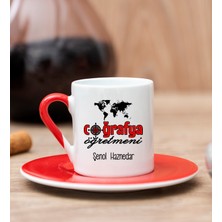 Hediye Dükkanı Kişiye Özel  Coğrafya Öğretmeni Kırmızı Türk Kahvesi Fincanı