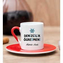 Hediye Dükkanı Kişiye Özel  Denizcilik Öğretmeni Kırmızı Türk Kahvesi Fincanı