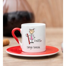 Hediye Dükkanı Kişiye Özel  Bayan Diş Hekimi Karikatürü Kırmızı Türk Kahvesi Fincanı