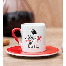 Hediye Dükkanı Kişiye Özel  Edebiyat Öğretmeni Kırmızı Türk Kahvesi Fincanı