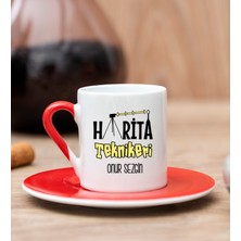 Hediye Dükkanı Kişiye Özel  Harita Teknikeri Kırmızı Türk Kahvesi Fincanı
