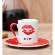 Hediye Dükkanı Kişiye Özel  Dudak Tasarım Kırmızı Türk Kahvesi Fincanı