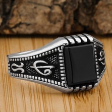 Takılingo 925K Gümüş Elif Vav Desenli Zirkon Taşlı Mini Erkek Yüzük