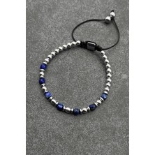 Frnch Lapis Lazuli Doğal Taşlı Lacivert Renkli Ayarlanabilir Makrome Erkek Bileklik FRJ11433-1533-L