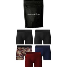 Harry Jons Erkek 5'li Desenli Renkli Pamuklu Premium Hijyenik Paket Boxer