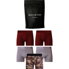 Harry Jons Erkek 5'li Desenli Renkli Pamuklu Premium Hijyenik Paket Boxer
