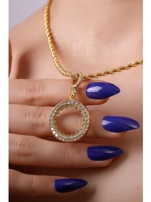 Liya Takı Içi Boş Çeyrek Uyumlu Çerçeveli 22 Ayar Has Altın Kaplama Kolye