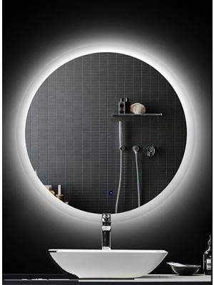 Global Led Mirror 50 cm Yuvarlak Ledli Ayna Antrasit Dresuar Hol Koridor Duvar Salon Banyo Wc Ofis Çocuk Yatak Odası Boy