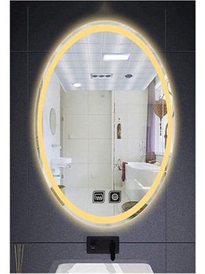 Global Led Mirror 55X75 cm Dokunmatik Tuşlu Buğu Yapmayan Ledli Elips Banyo Aynası