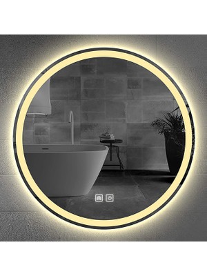 Global Led Mirror 90 cm Dokunmatik Tuşlu Buğu Yapmayan Ledli Yuvarlak Banyo Aynası