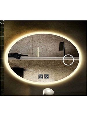 Global Led Mirror 55X75 cm Makyaj Aynalı Dokunmatik Tuşlu Buğu Yapmayan Ledli Elips Banyo Aynası