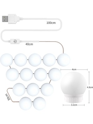 Puluz 3 Renkli Ayna Ön Lamba Ampulleri, Güç Kaynağı: 14 Led Beyaz  (Yurt Dışından)