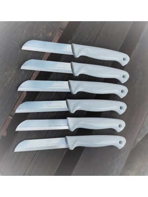 Solingen Meyve Sebze Bıçağı 6 Adet Simli Desen Sapı Delikli  (1.kalite,tırtıklı)