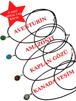 Gümüştel El Sanatları Doğal Taş Kolye Aventurin & Amazonit & Kaplan Gözü & Kanada Yeşim 4 Adet Kolye