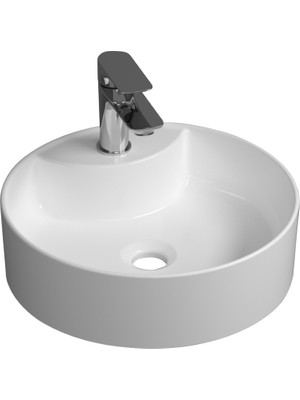 Quarter Bath Round Line Tezgah Üstü Batarya Delikli Lavabo Beyaz