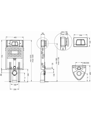 Gpd Gömme Rezervuar Seti 8cm + Mat Gri Buton + Stop Valf