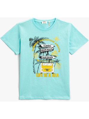 Koton Bisiklet Yaka Normal Kalıp Baskılı Koyu Yeşil Erkek Çocuk T-Shirt - 2YKB16111OK