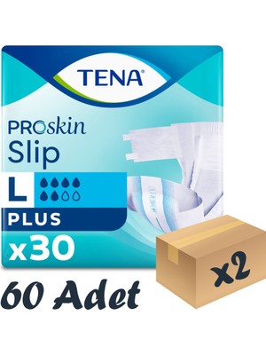Tena Proskin Slip Plus Bel Bantlı Hasta Bezi, Büyük Boy (L), 6 Damla, 30'Lu 2 Paket 60 Adet