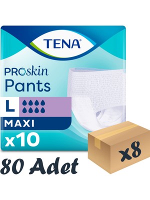 Tena Proskin Pants Maxi Emici Külot, Büyük Boy (L), 8 Damla, 10'Lu 8 Paket 80 Adet