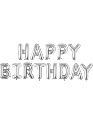İKM Gümüş Happy Birthday Balon Seti Doğum Günü Kutlamaları İçin Uygun