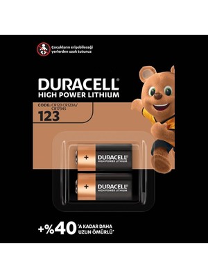 Duracell 123 DL123AEL123A/CR123A/C17345 3V Lityum Pil 2li Ambalaj