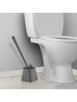 Antibakteriyel Gri Kare Konik Silikon Tuvalet Fırçası Silikon Uçlu Wc Banyo Fırçası Klozet