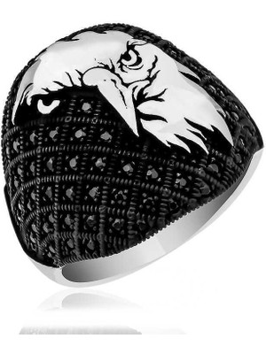 Gumush Gümüş Kartal Kafası Figürlü Erkek Yüzük