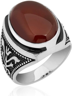 Gumush Gümüş Lale Işlemeli Akik Yüzük