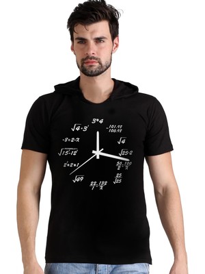 Rock&Roll Saat Kaç Siyah Kapşonlu Kısa Kollu Erkek T-Shirt