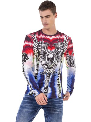 Cipo & Baxx CL484 Renkli Desenli Baskılı Sweatshirt