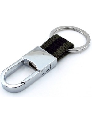 Solfera Haki Yeşil Siyah Kumaşlı Askeri Kanca Metal Anahtarlık KC948