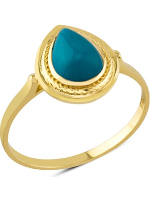 Harem Altın 14 Ayar Altın Mavi Damla Taş Çerçeveli Yüzük